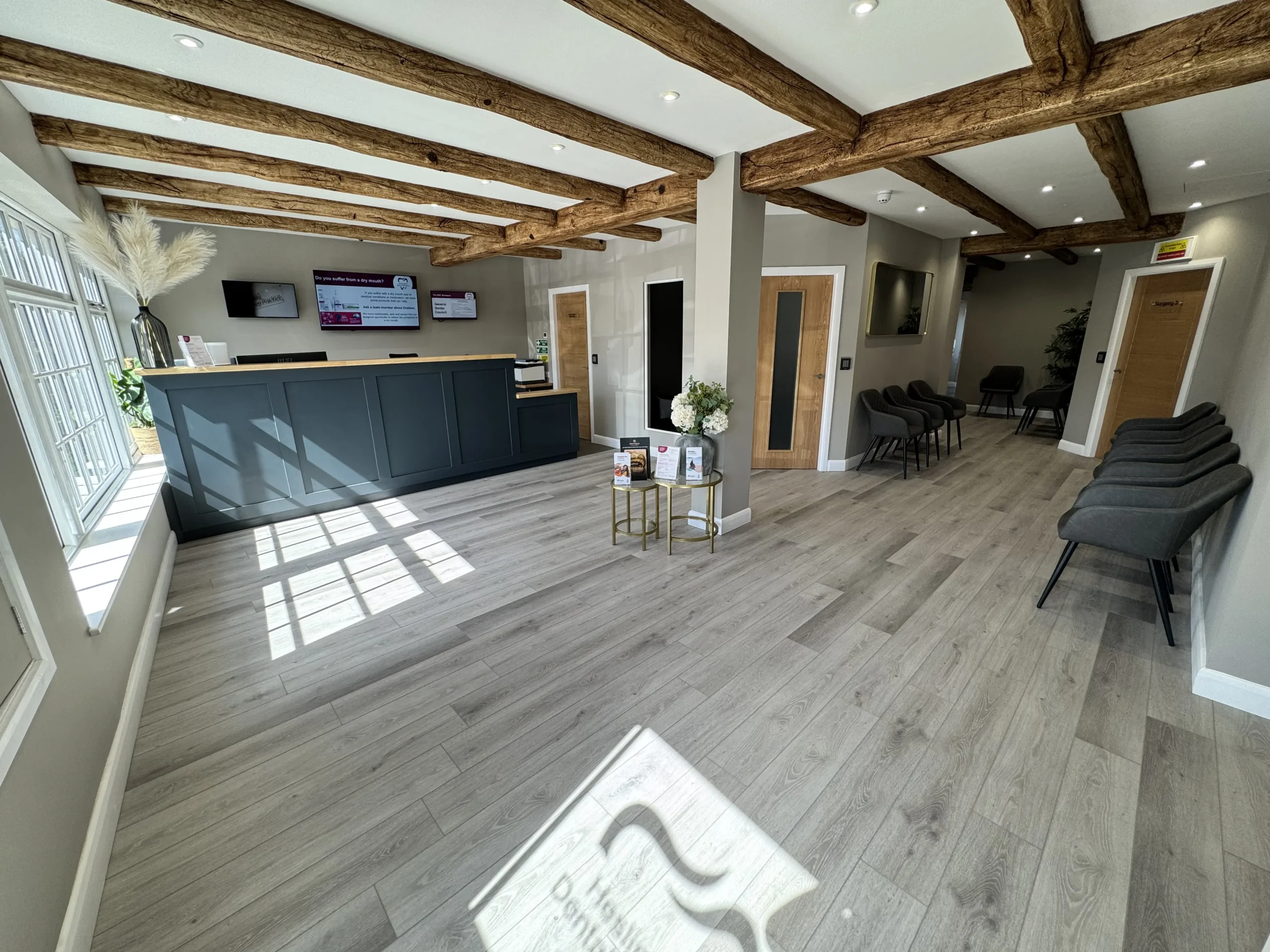 Modern waiting room at Heslington Dental Practice York with comfortable seating